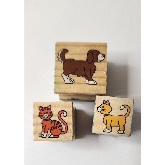 Set of 3 Dog & Cat Rubber Stamps - Picture 1 of 3